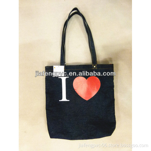 Fashion blue Denim shopping bag with custom printing